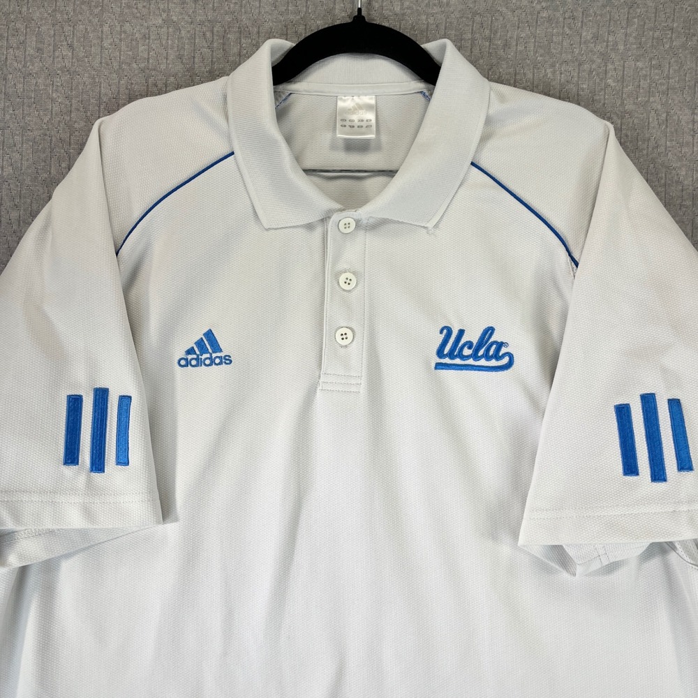 Adidas UCLA Bruins university Polo Shirt Men L ClimaCool three stripes outdoors‎